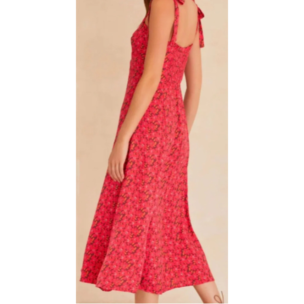VICI Pink Floral Script Midi Dress Tie Shoulder Straps Sweetheart Neckline S 2-6 - Picture 2 of 7